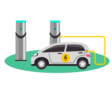 Gráfico de auto cargándose en punto de carga eléctrico