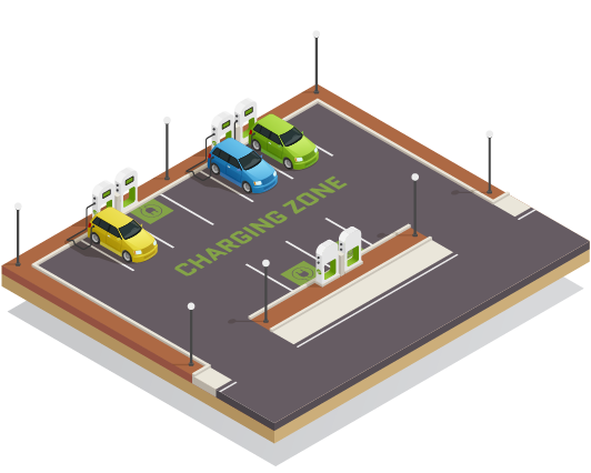 Ilustración de aparcamiento con puntos de carga